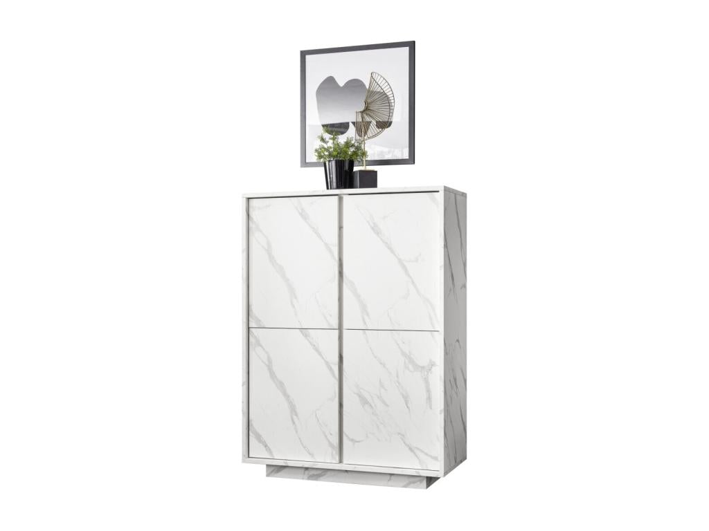 Buffet 4 portes collection Vertchez coloris blanc effet marbre idéal dans votre salon ou salle à manger