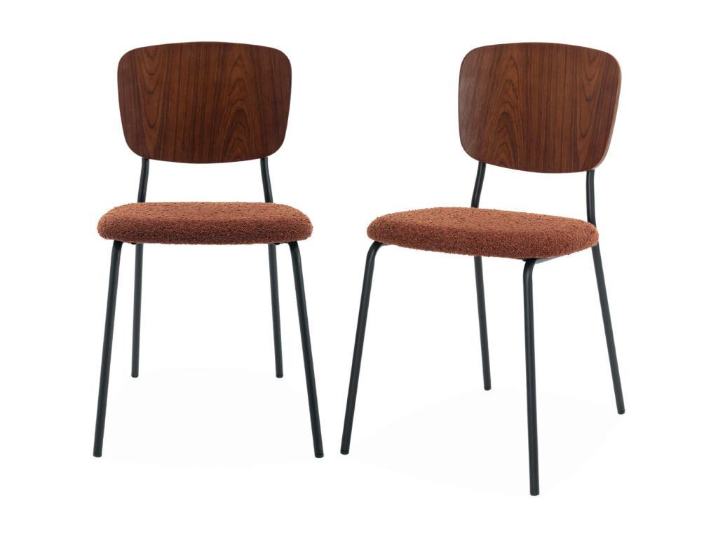 Lot de 2 chaises assises bouclette texturée Vertchez- dossier bois de peuplier courbé- pieds en métal noir mat