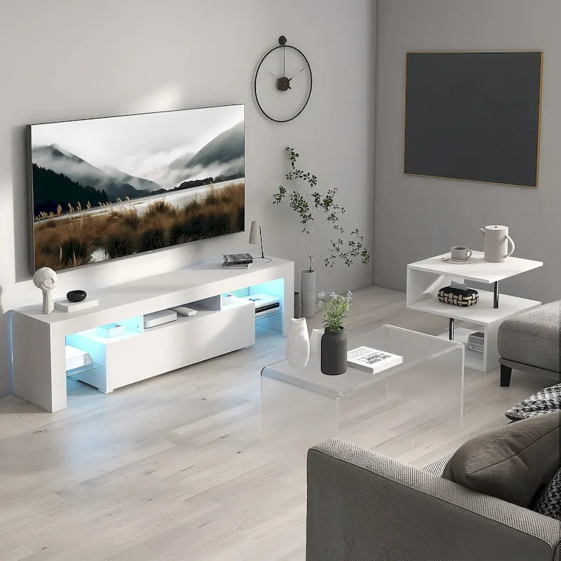 Meuble TV 51,18 avec porte rabattable et étagère en verre pour téléviseurs de 55 pouces