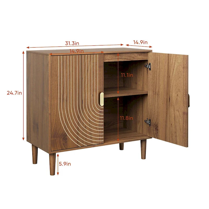 Buffet en noyer, meuble de rangement indépendant avec étagère réglable et design rainuré
