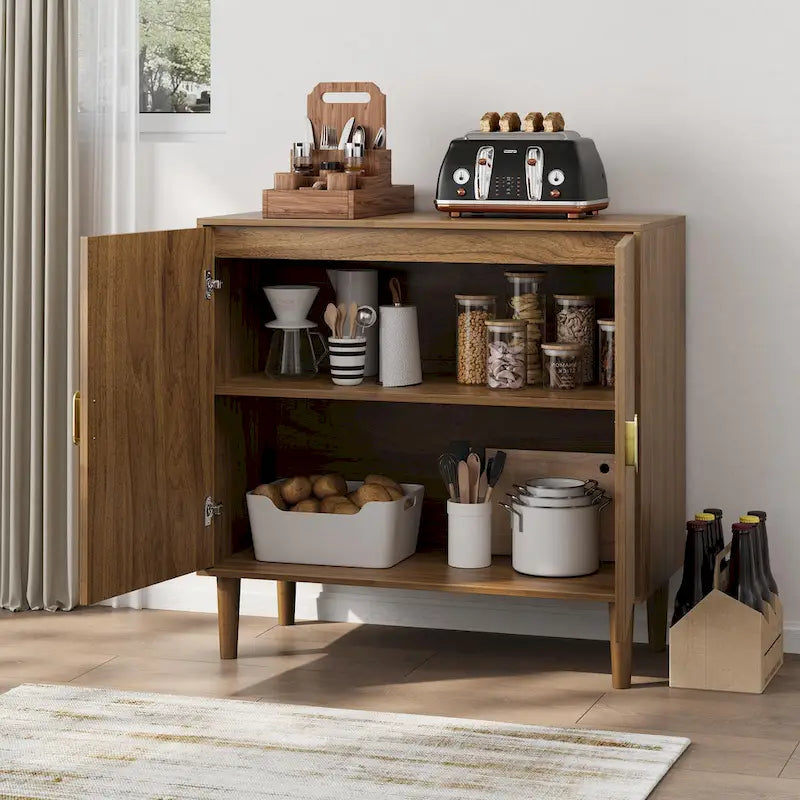 Buffet en noyer, meuble de rangement indépendant avec étagère réglable et design rainuré