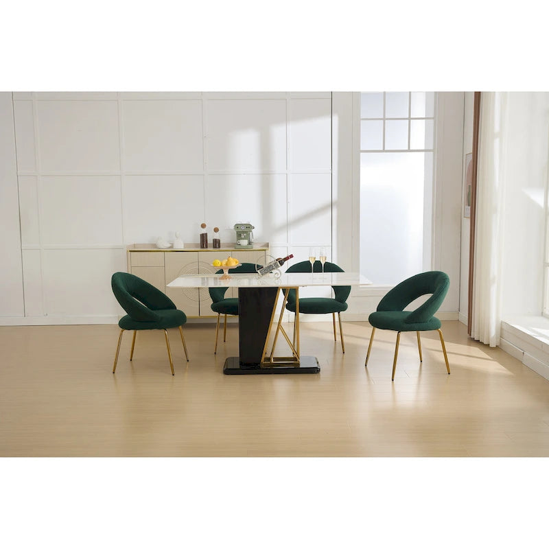 Ensemble de 1 chaise de salle à manger avec dossier incurvé et pieds en métal doré