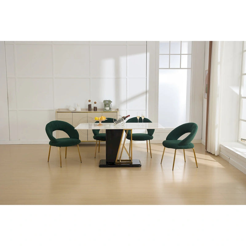 Ensemble de 1 chaise de salle à manger avec dossier incurvé et pieds en métal doré