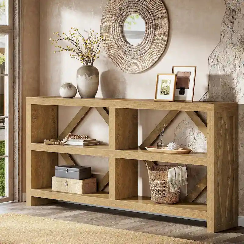 Console longue de 71 pouces avec 3 niveaux de rangement, style industriel