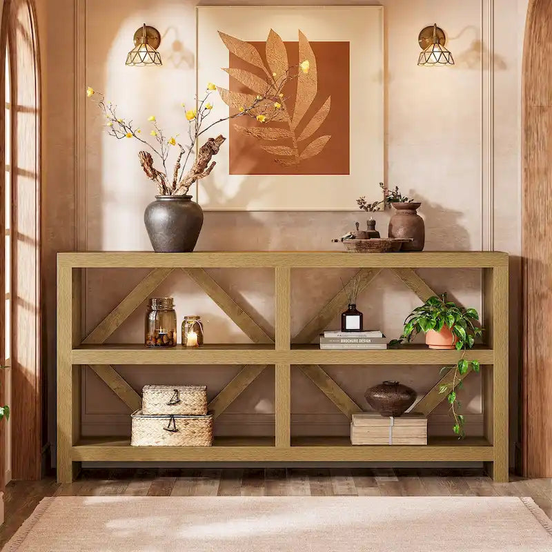 Console longue de 71 pouces avec 3 niveaux de rangement, style industriel
