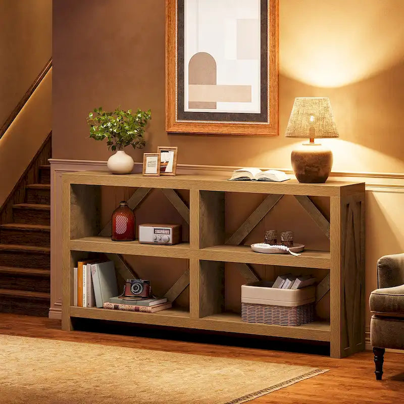 Console longue de 71 pouces avec 3 niveaux de rangement, style industriel