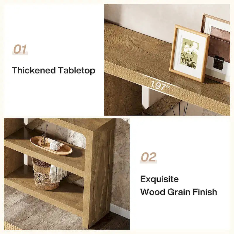 Console longue de 71 pouces avec 3 niveaux de rangement, style industriel