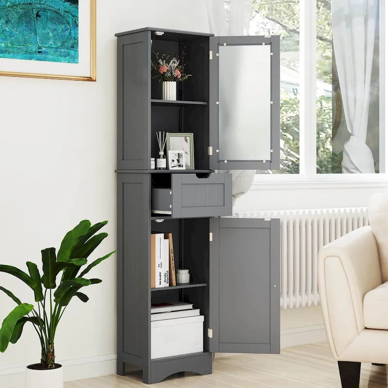 Armoire de salle de bain haute Costway, colonne à linge autoportante avec portes - Voir les détails