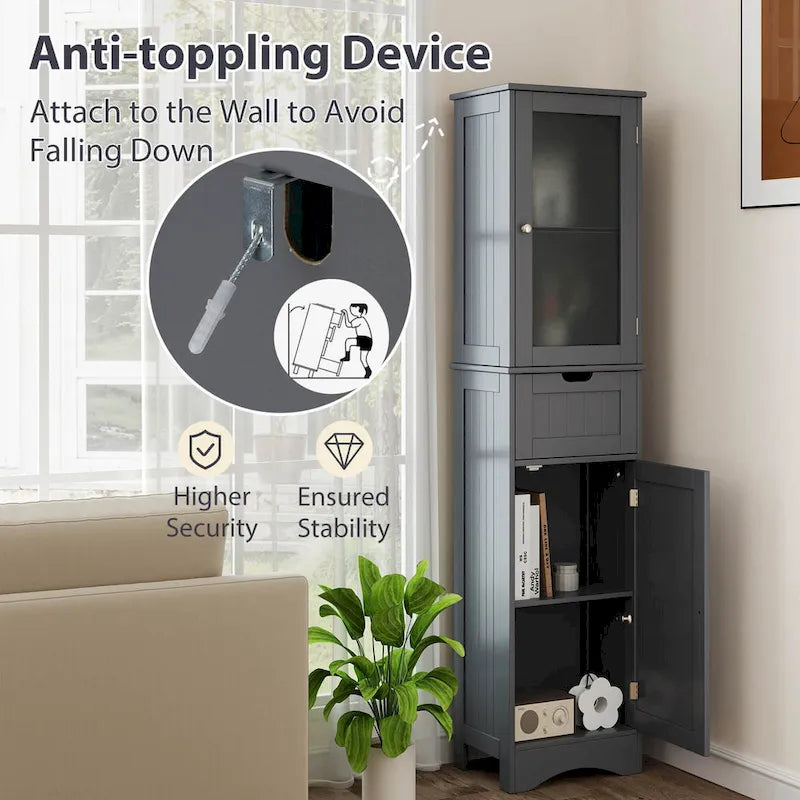 Armoire de salle de bain haute Costway, colonne à linge autoportante avec portes - Voir les détails