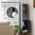 Armoire de salle de bain haute Costway, colonne à linge autoportante avec portes - Voir les détails