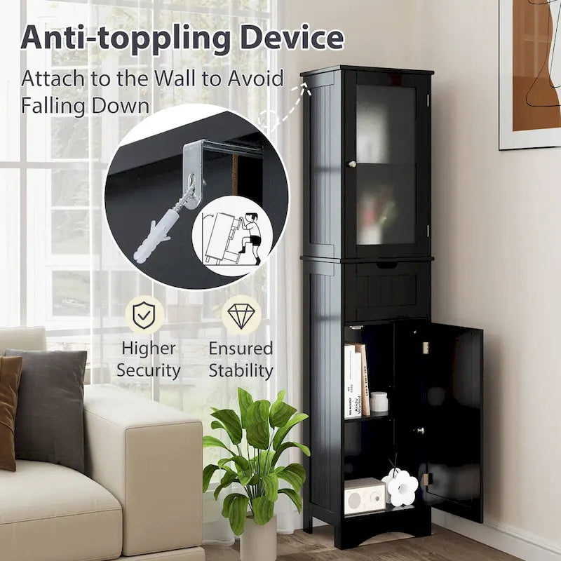 Armoire de salle de bain haute Costway, colonne à linge autoportante avec portes - Voir les détails