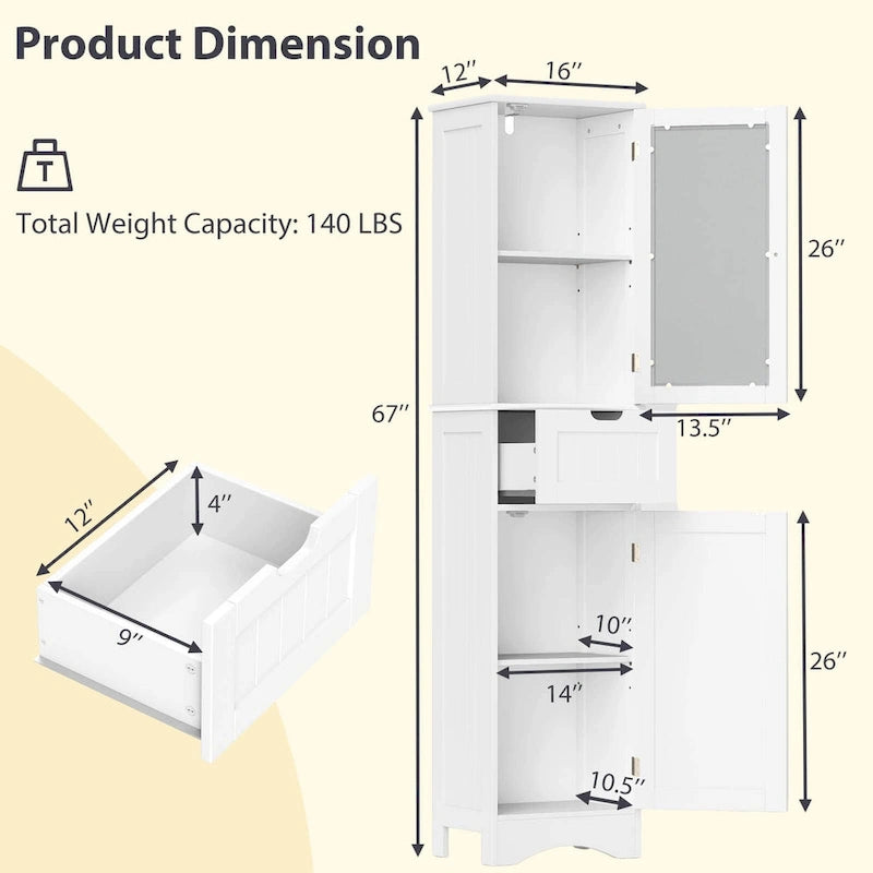 Armoire de salle de bain haute Costway, colonne à linge autoportante avec portes - Voir les détails