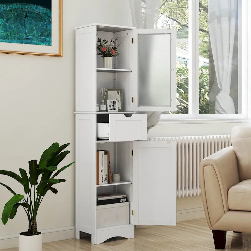 Armoire de salle de bain haute Costway, colonne à linge autoportante avec portes - Voir les détails