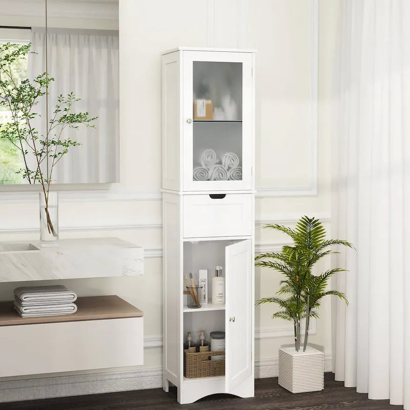 Armoire de salle de bain haute Costway, colonne à linge autoportante avec portes - Voir les détails