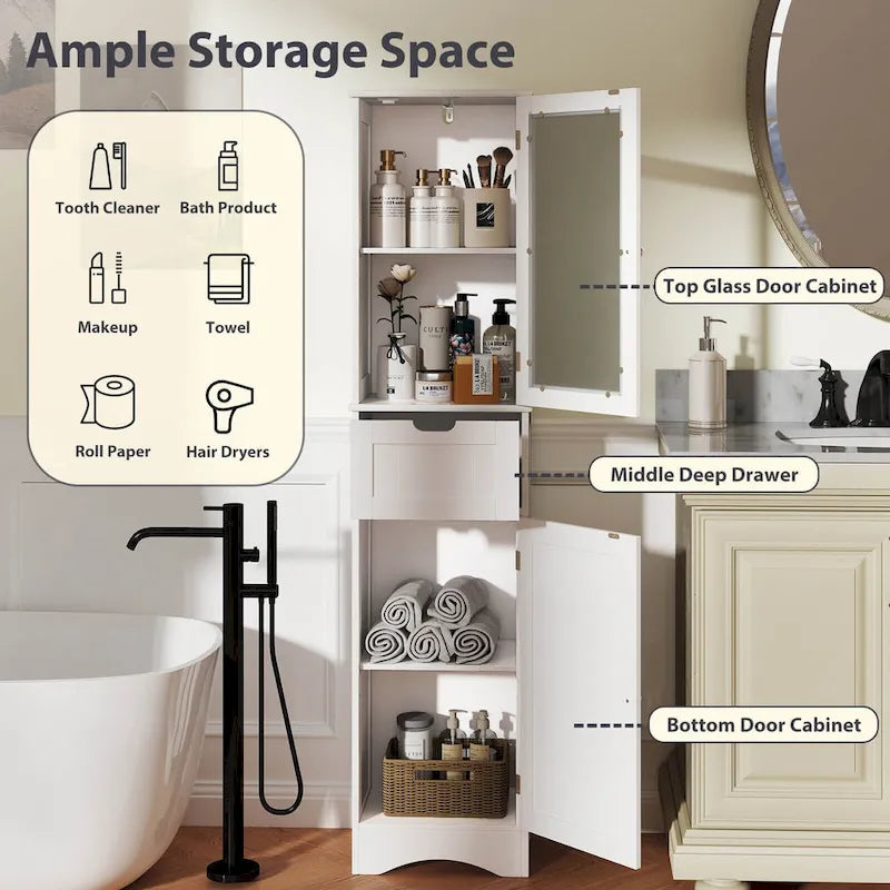 Armoire de salle de bain haute Costway, colonne à linge autoportante avec portes - Voir les détails