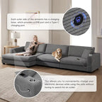 Canapé d'angle en velours côtelé 134 avec canapé d'angle en forme de nuage et chargement USB et méridienne 50 (capacité de 150 kg)