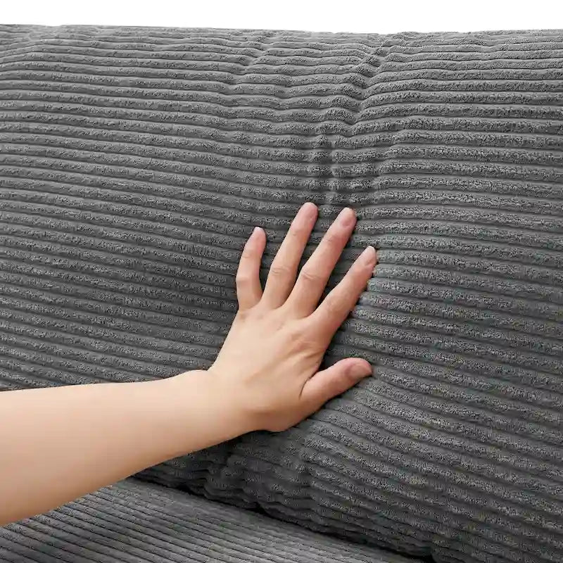 Canapé d'angle en velours côtelé 134 avec canapé d'angle en forme de nuage et chargement USB et méridienne 50 (capacité de 150 kg)