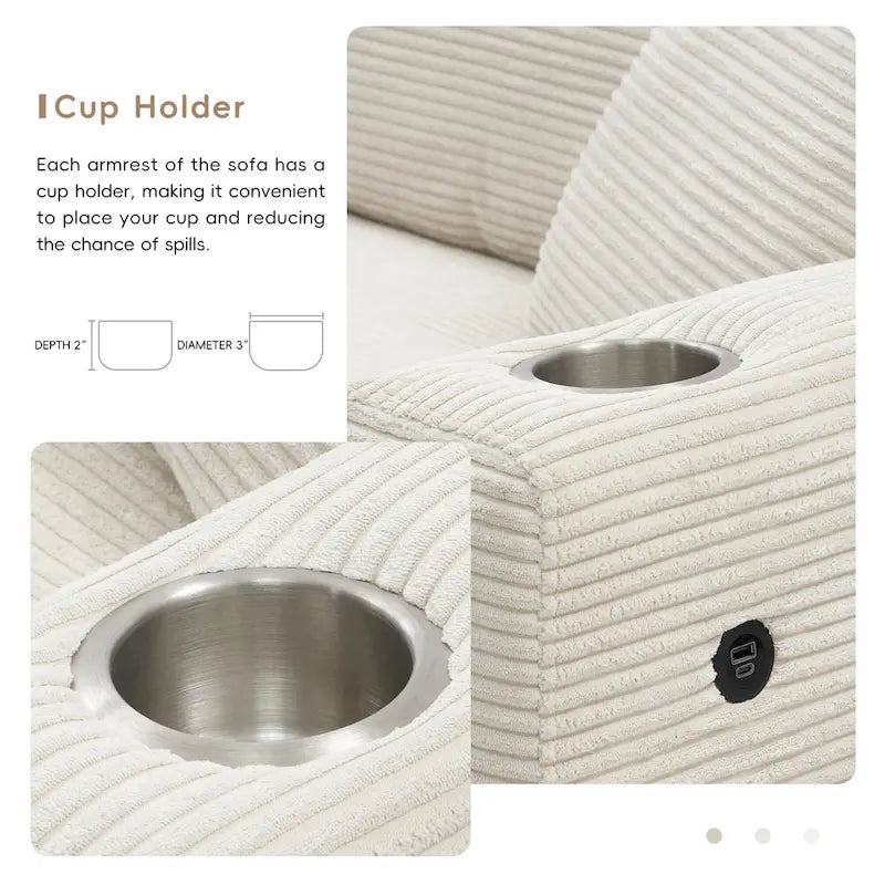 Canapé d'angle en velours côtelé 134 avec canapé d'angle en forme de nuage et chargement USB et méridienne 50 (capacité de 150 kg)