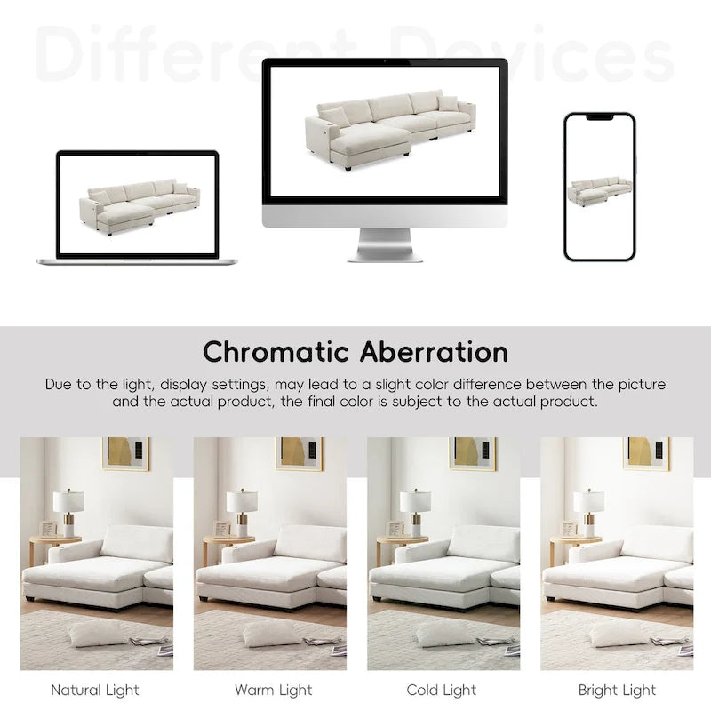 Canapé d'angle en velours côtelé 134 avec canapé d'angle en forme de nuage et chargement USB et méridienne 50 (capacité de 150 kg)