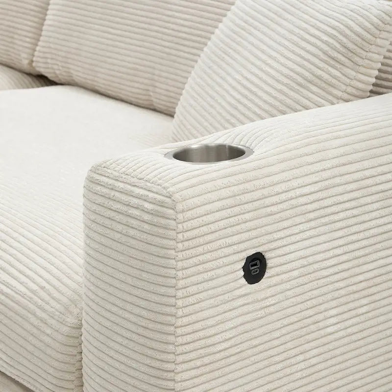 Canapé d'angle en velours côtelé 134 avec canapé d'angle en forme de nuage et chargement USB et méridienne 50 (capacité de 150 kg)