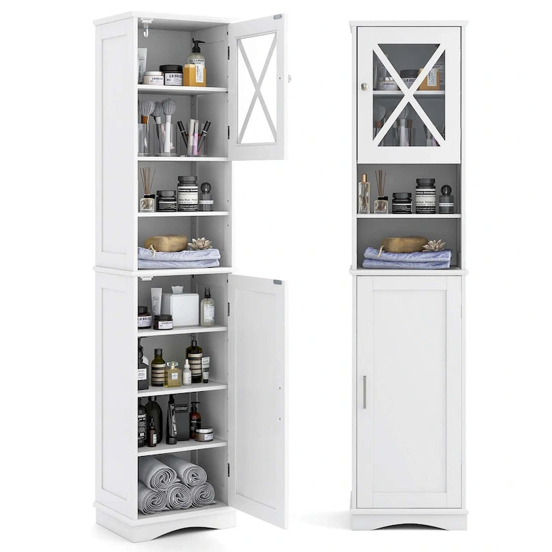 Armoire de salle de bain autoportante Costway 67 pouces (170 cm) avec rangement intégré et 5 compartiments - Voir les détails