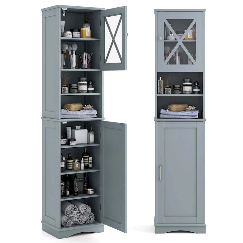 Armoire de salle de bain autoportante Costway 67 pouces (170 cm) avec rangement intégré et 5 compartiments - Voir les détails