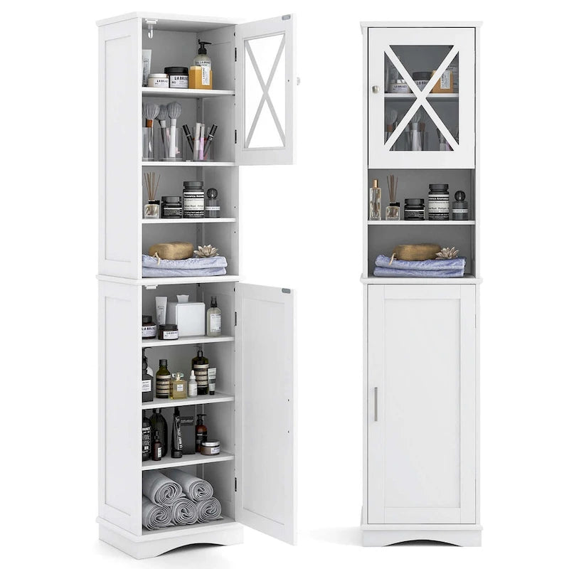 Armoire de salle de bain autoportante Costway 67 pouces (170 cm) avec rangement intégré et 5 compartiments - Voir les détails
