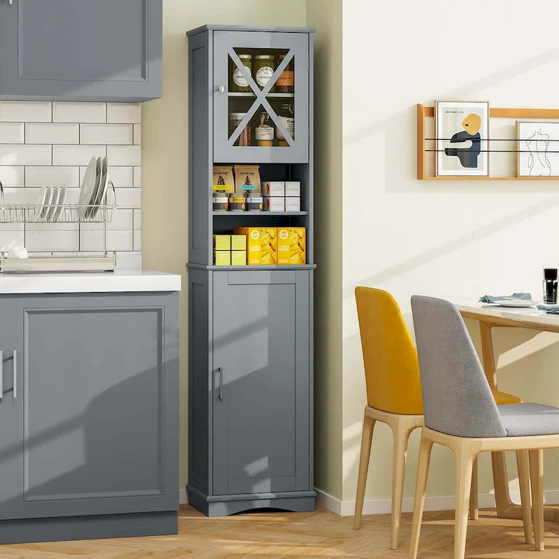 Armoire de salle de bain autoportante Costway 67 pouces (170 cm) avec rangement intégré et 5 compartiments - Voir les détails