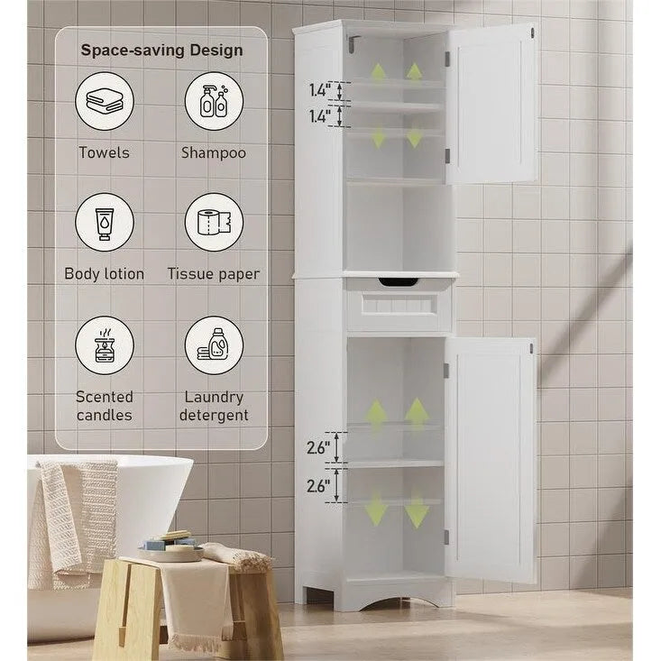 Armoire de salle de bain haute de 67 cm, colonne de rangement étroite avec 2 portes et tiroir.
