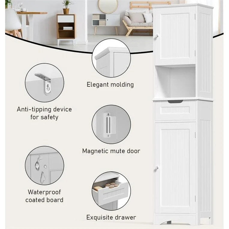 Armoire de salle de bain haute de 67 cm, colonne de rangement étroite avec 2 portes et tiroir.