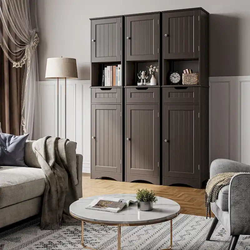 Armoire de salle de bain haute de 67 cm, colonne de rangement étroite avec 2 portes et tiroir.