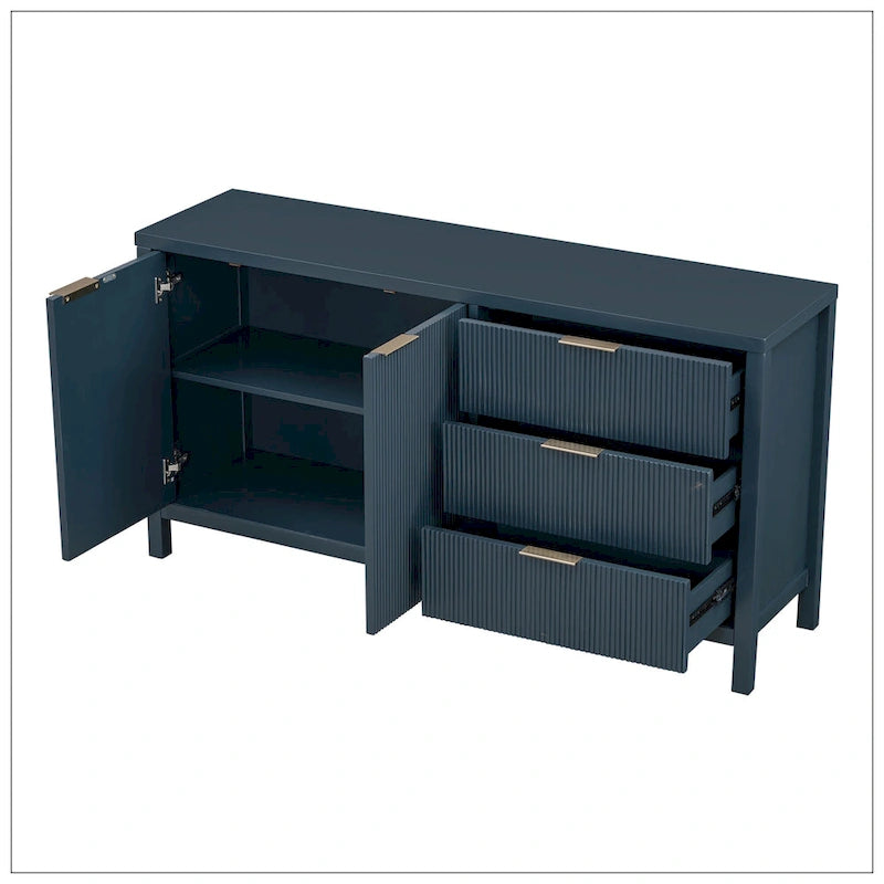 Buffet minimaliste à motif ondulé avec rangement fonctionnel