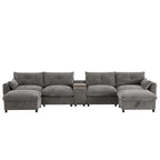 Canapé d'angle modulaire en forme de U de 142 pouces avec poufs de rangement et console