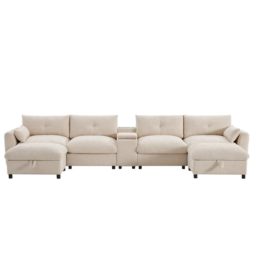 142 Modular U Shaped Sectional Sofa with Storage Ottomans and Console