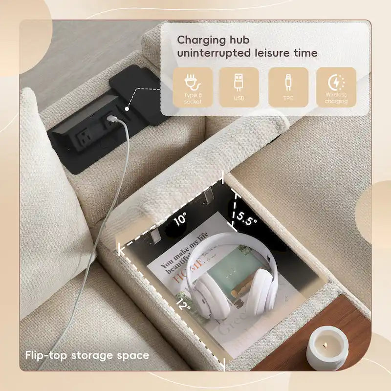 Canapé d'angle modulaire en forme de U de 142 pouces avec poufs de rangement et console