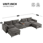 Canapé d'angle modulaire en forme de U de 142 pouces avec poufs de rangement et console
