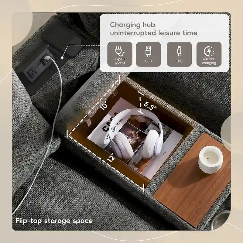 Canapé d'angle modulaire en forme de U de 142 pouces avec poufs de rangement et console