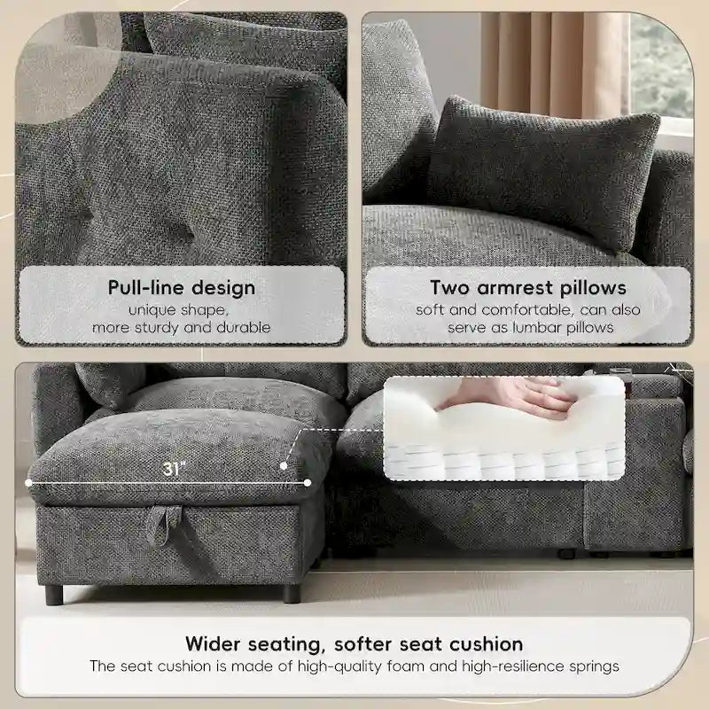 Canapé d'angle modulaire en forme de U de 142 pouces avec poufs de rangement et console