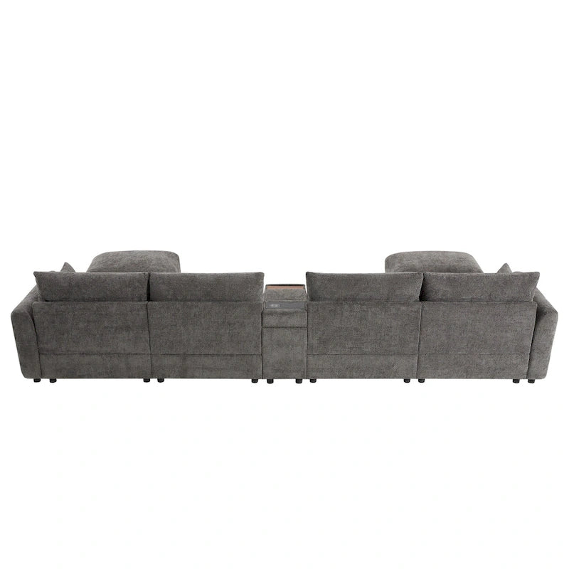 Canapé d'angle modulaire en forme de U de 142 pouces avec poufs de rangement et console