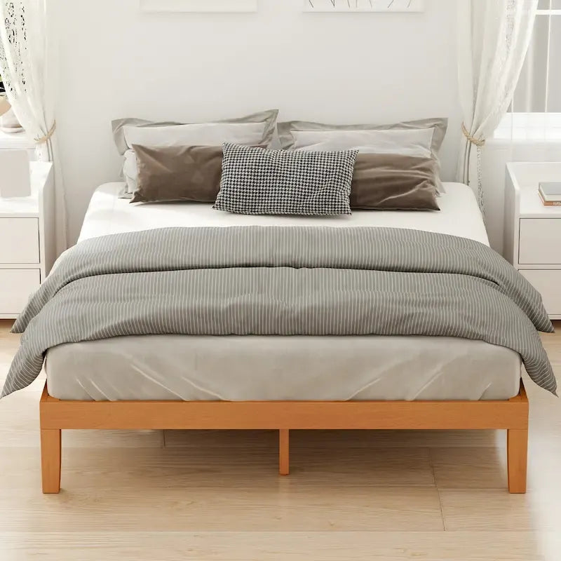 Lit plateforme en bois massif de taille Queen, capacité de 454 kg, rangement sous le lit (sans tête de lit)