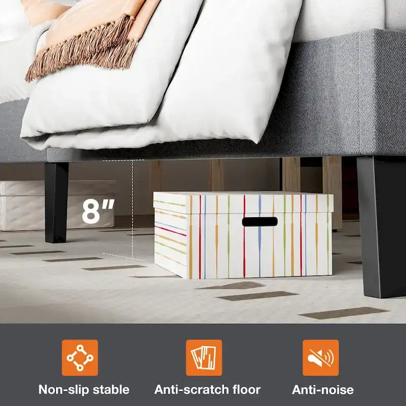 Lit plateforme recouvert de lin avec tête de lit réglable