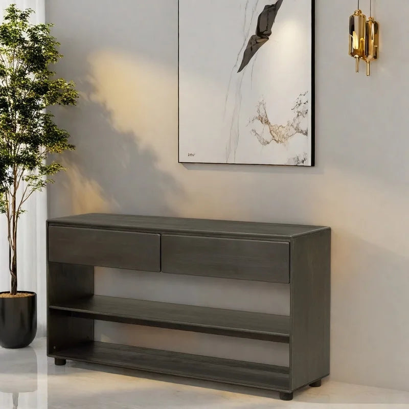 48 Solid Wood Console Table with 2 Drawers & 2 Shelves Solid Wood Legs & Adjustable Feet