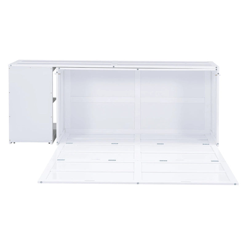 Lit escamotable en bois Queen avec bureau pivotant et armoire pliable