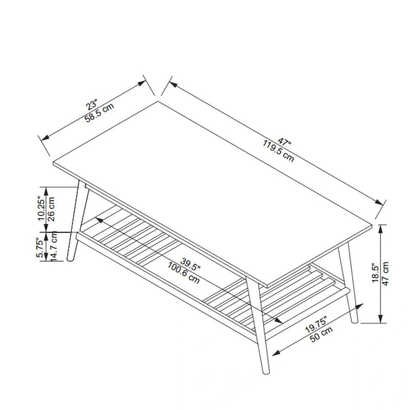 Table basse style Mid-Century avec étagère inférieure - 47 - Marron