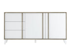 Buffet meuble de rangement en mélamine coloris chêne et blanc - L- 160 x P- 45 x H- 82 cm