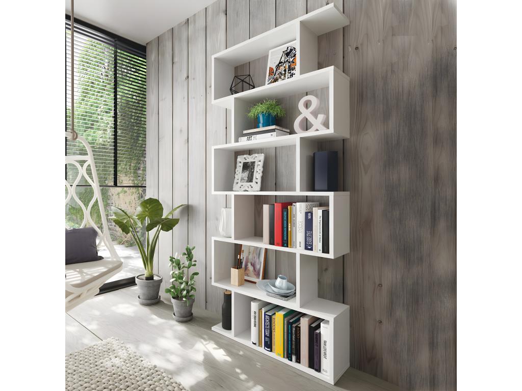 Bibliothèque Vertchez Etagère de bureau polyvalente Bibliothèque avec 5 étagères 80x25h190 cm Blanc