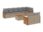 Salon de jardin avec coussins 9 pcs beige résine tressée
