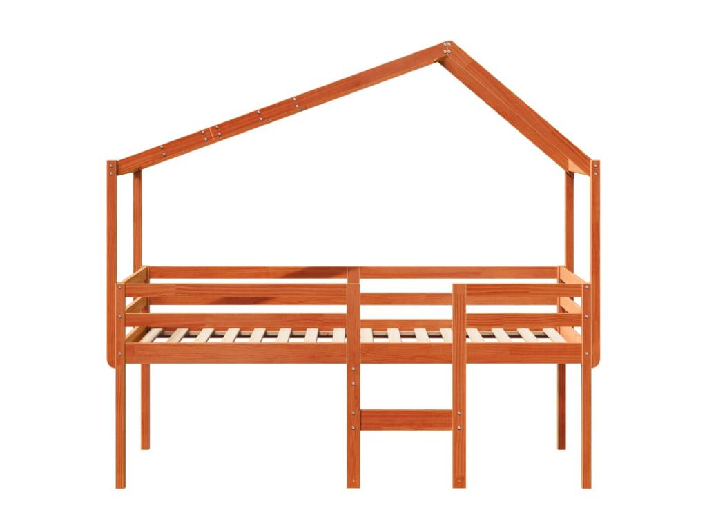 Lit haut avec toit cire marron 80x200 cm bois de pin massif