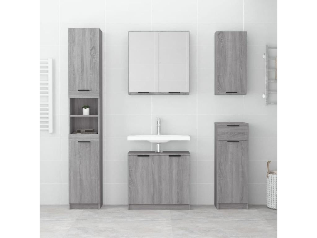 Armoire de bain Vertchez gris 64.5x33.5x59 Bois d'ingénierie