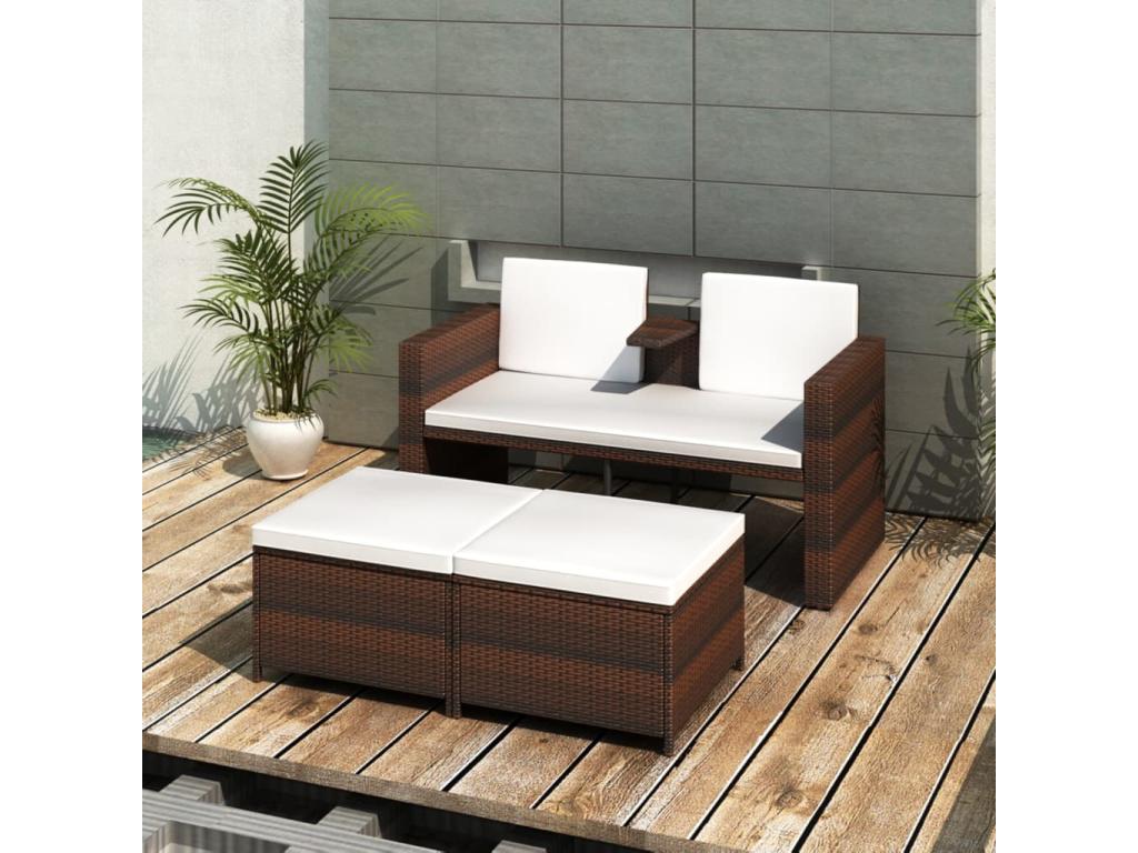 Salon de jardin 4 pcs avec coussins Résine tressée Marron 11
